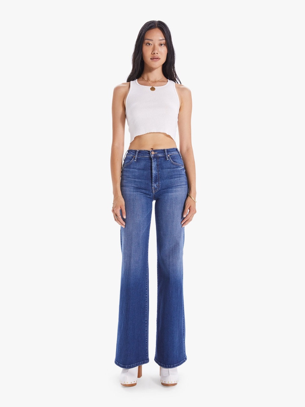 MOTHER “The Hustler Roller Heel” High Rise Flare Jeans In High Fidelity Wash
